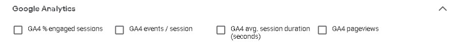 screenshot og GA4 metrics as column options in SA360 46