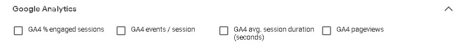 screenshot og GA4 metrics as column options in SA360 38