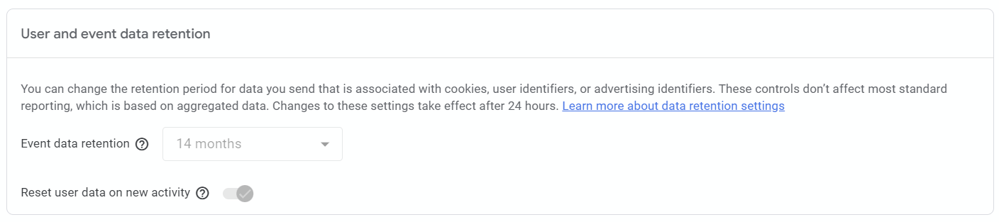 GA4 data retention setting screenshot 20