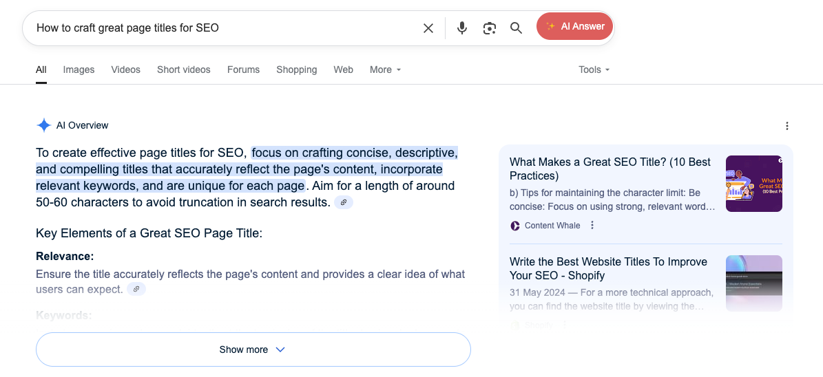 showing how AIO can show article based on the meta title 4