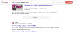 showing how the title is the first SE result, after the AIO and YT results 2
